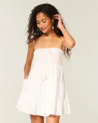 Strapless Crochet-Style Bodice Babydoll Mini Dress
