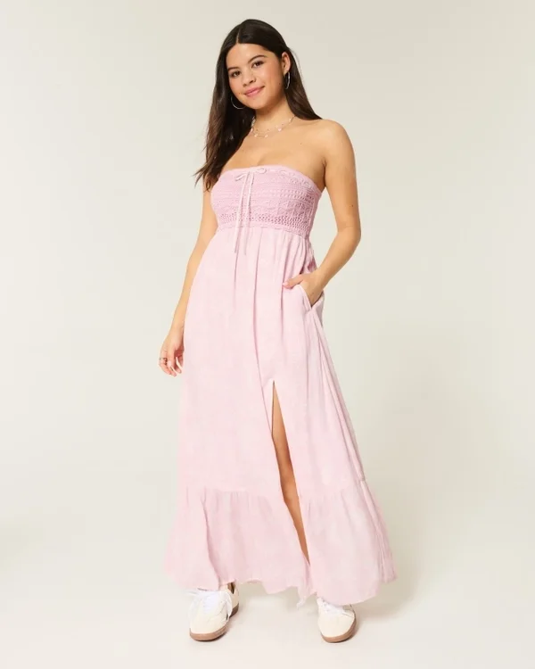 Strapless Crochet-Style Mix Maxi Dress Strapless Crochet-Style Mix Maxi Dress
