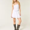Strapless Drawstring Blouson Mini Dress