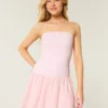 Strapless Drop-Waist Knit-Woven Mini Dress Strapless Drop-Waist Knit-Woven Mini Dress