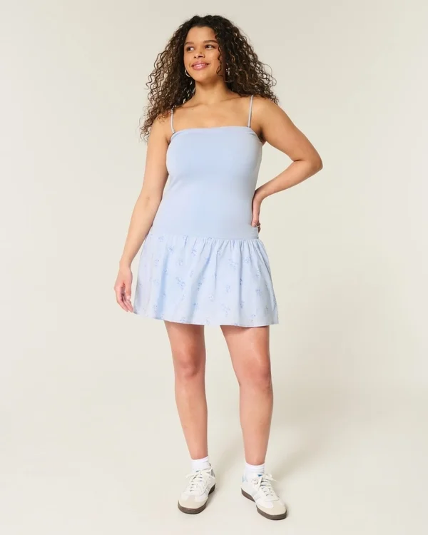 Strapless Drop-Waist Knit-Woven Mini Dress Strapless Drop-Waist Knit-Woven Mini Dress