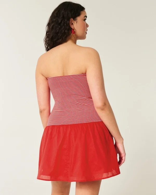 Strapless Drop-Waist Knit-Woven Mini Dress Strapless Drop-Waist Knit-Woven Mini Dress