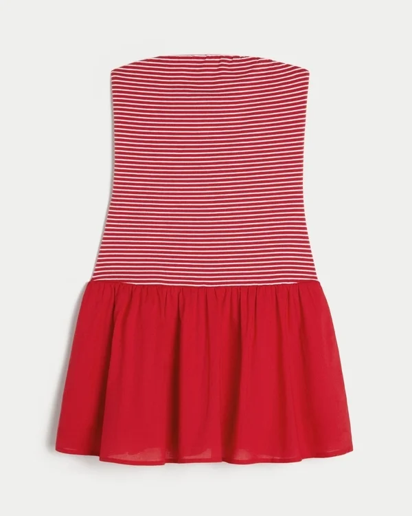 Strapless Drop-Waist Knit-Woven Mini Dress Strapless Drop-Waist Knit-Woven Mini Dress