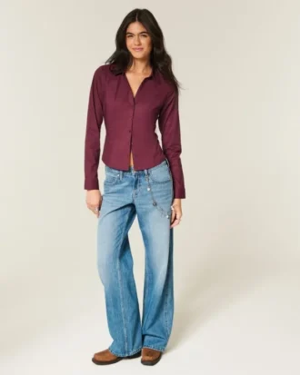 Stretch Poplin Button-Through Shirt