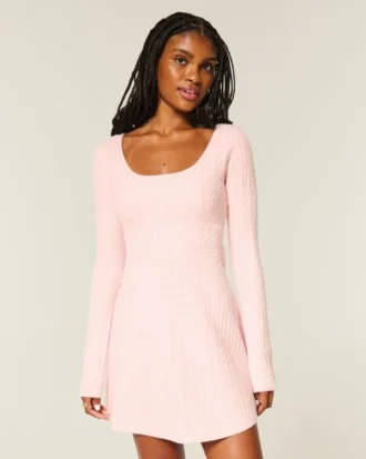 Tie Back Babydoll Sweater Mini Dress