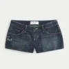 Ultra Low-Rise Dark Wash Butterfly Embroidered Denim Mini Shorts Ultra Low-Rise Dark Wash Butterfly Embroidered Denim Mini Shorts
