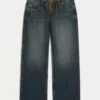 Ultra Low-Rise Dark Wash Lace-Up Baggy Jeans