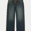 Ultra Low-Rise Dark Wash Lace-Up Baggy Jeans