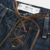 Ultra Low-Rise Dark Wash Lace-Up Baggy Jeans