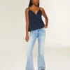 Ultra Low-Rise Distressed Light Wash Sequin Flare Jeans