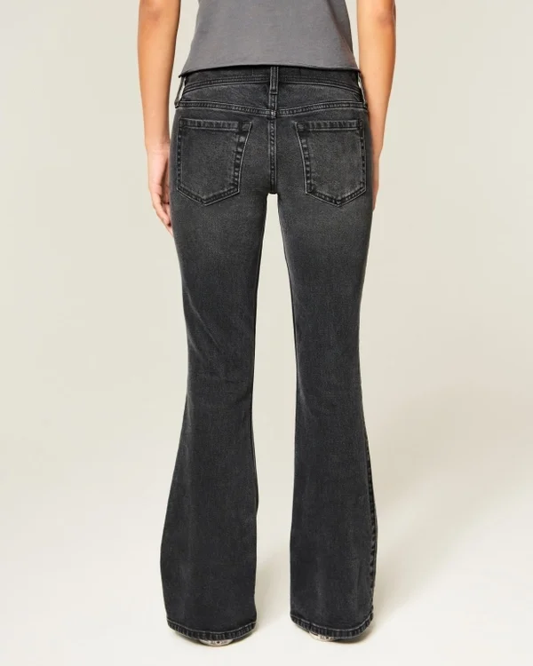 Ultra Low-Rise Floral Embroidery Washed Black Flare Jeans Ultra Low-Rise Floral Embroidery Washed Black Flare Jeans