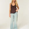 Ultra Low-Rise Light Wash Buckle Back Baggy Jeans