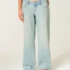 Ultra Low-Rise Light Wash Buckle Back Baggy Jeans