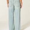 Ultra Low-Rise Light Wash Buckle Back Baggy Jeans
