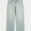 Ultra Low-Rise Light Wash Buckle Back Baggy Jeans