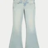 Ultra Low-Rise Light Wash Let-Down Hem Flare Jeans
