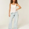 Ultra Low-Rise Light Wash Mini Waistband Shoelace Baggy Jeans