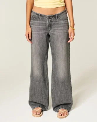 Ultra Low-Rise Mini Waistband Grey Baggy Jeans