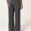 Ultra Low-Rise Washed Black Buckle Back Baggy Jeans