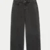 Ultra Low-Rise Washed Black Buckle Back Baggy Jeans