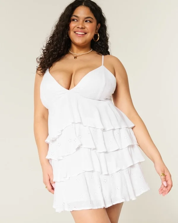 V-Neck Ruffle Babydoll Mini Dress V-Neck Ruffle Babydoll Mini Dress