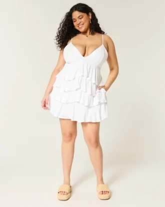 V-Neck Ruffle Babydoll Mini Dress V-Neck Ruffle Babydoll Mini Dress