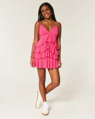 V-Neck Ruffled Tier Babydoll Mini Dress V-Neck Ruffled Tier Babydoll Mini Dress