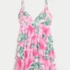 V-Neck Ruffled Tier Babydoll Mini Dress