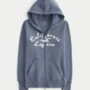 Waffle Lined Hood Zip-Up Logo Graphic Hoodie