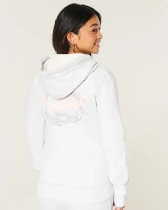 Waffle Lined Hood Zip-Up Logo Graphic Hoodie
