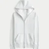 Waffle Lined Hood Zip-Up Logo Graphic Hoodie