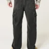 Washed Black Baggy Cargo Jeans