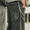 Washed Black Embroidered Snake Skater Baggy Jeans Washed Black Embroidered Snake Skater Baggy Jeans