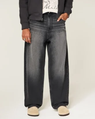 Washed Black Graphic Skater Baggy Jeans