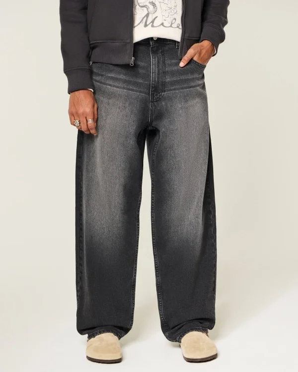 Washed Black Graphic Skater Baggy Jeans Washed Black Graphic Skater Baggy Jeans