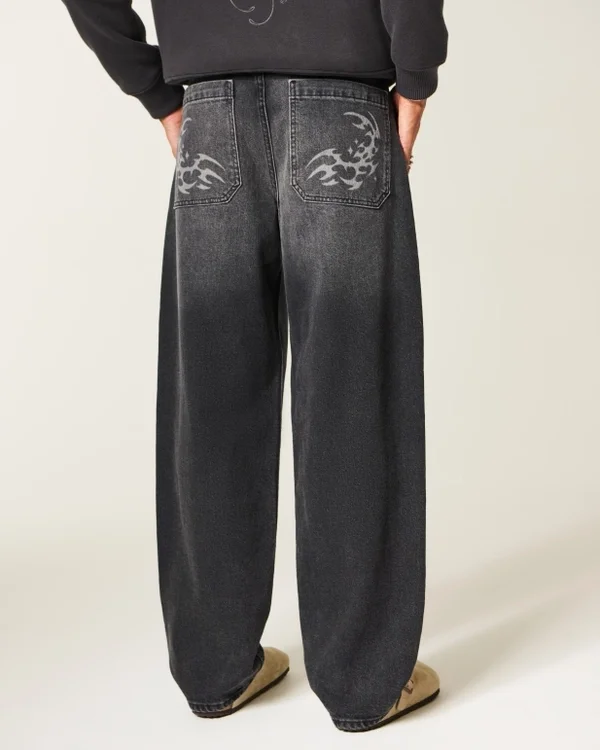 Washed Black Graphic Skater Baggy Jeans Washed Black Graphic Skater Baggy Jeans