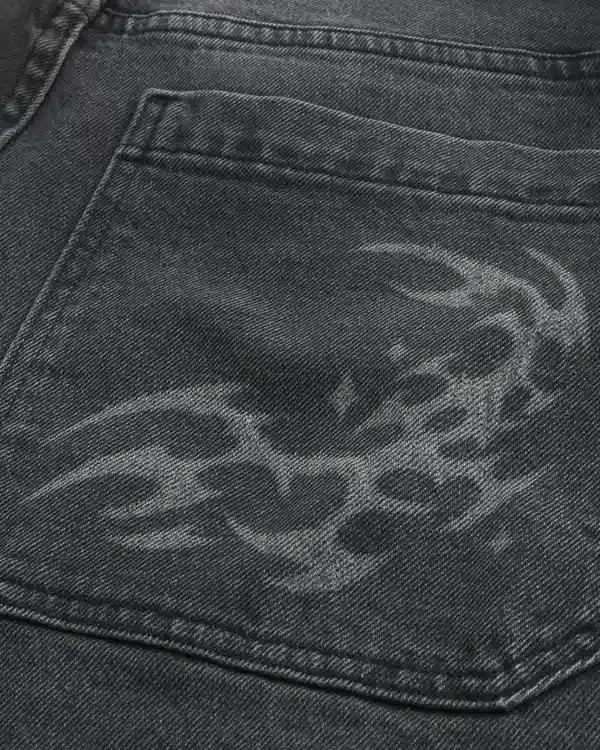 Washed Black Graphic Skater Baggy Jeans Washed Black Graphic Skater Baggy Jeans