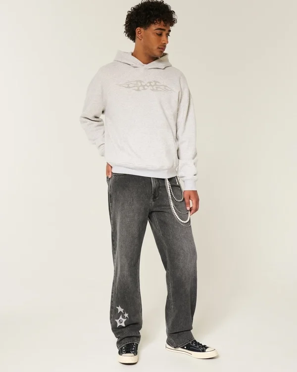 Washed Black Star Graphic Baggy Jeans Washed Black Star Graphic Baggy Jeans