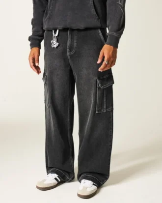 Washed Black Super Baggy Cargo Jeans