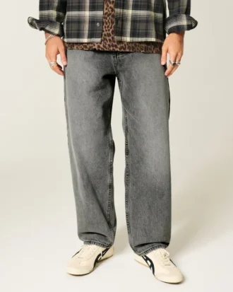 Washed Gray Skater Baggy Jeans